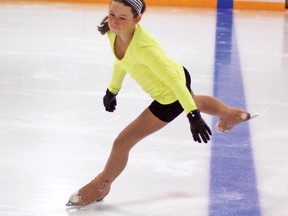 Vulcan Figure Skating Club senior skater Emily Morse, 13, warms up at the Vulcan District Arena recently during a club practice. The club's new figuring skating instructor Jazlyn Tabachniuk spent several hours with the club’s assorted levels of skaters.