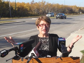 Mayoral candidate Judy Wasylycia-Leis releases her stand on infrastructure during a press conference in Winnipeg, Man. Tuesday October 14, 2014. (Brian Donogh/Winnipeg Sun photo)