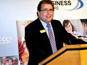 Stephen Pellarin, executive director of The London Small Business Centre, makes an announcement October 14, 2014 about ideas to better co-ordinate services for local entrepreneurs. CHRIS MONTANINI\LONDONER\QMI AGENCY