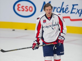 Washington Capitals forward Alex Ovechkin warms up before a game against the Montreal Canadiens at the Bell Centre on September 28, 2014. (PIERRE- PAUL POULIN/LE JOURNAL DE MONTRÉAL/QMI AGENCY)