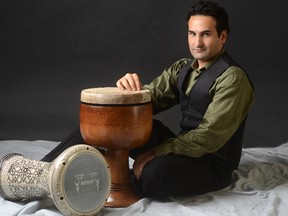 Sina Khosravi plays the tonbak, a traditional drum of his native Iran, but he adds rock and hip hop beats when he improvises. (MORRIS LAMONT, The London Free Press)