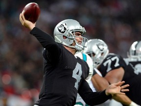 Look for young quarterback Derek Carr to continue to play well as Oakland takes on the Arizona Cardinals on Sunday. Carr threw four touchdowns last weekend in a close 31-28 loss to the Chargers.