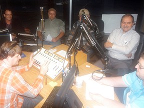 Ward 4 (North Kent) candidates relax before a radio all-candidates debate held at the CKXS studios on Oct. 16. Ward 5 (Wallaceburg) candidates also held an all-candidates debate the same evening.