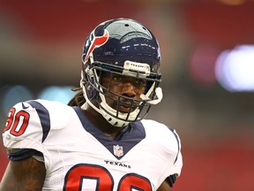 Houston Texans linebacker Jadeveon Clowney prior to the game against the Arizona Cardinals during a preseason game at University of Phoenix Stadium. (Mark J. Rebilas-USA TODAY Sports)