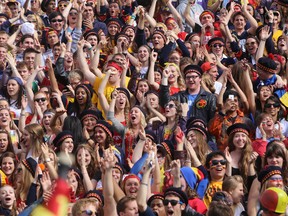 Queen's Golden Gaels fans celebrate a touchdown during the 2013 Homecoming game. Expect to see a sea of gold, blue and red again this weekend during this year's Homecoming festivities.