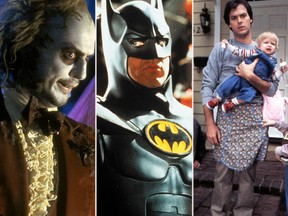 Michael Keaton in three of his best roles (L-R) in 1988's "Beetlejuice," 1989's "Batman" and 1983's "Mr. Mom."