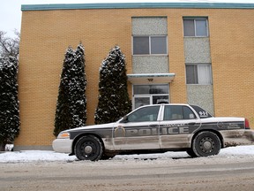 A police car is parked outside 237 Thomas Berry St. in St. Boniface in 2012, after Darren Robert Monias was killed. His roommate is charged with second-degree murder. (COURTESY STAN MILOSEVIC)