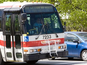 TTC bus with bike rack on the front. (Michael Peake/Toronto Sun)