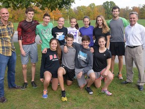 CHRIS ABBOTT/TILLSONBURG NEWS
A group of Glendale Gemini cross-country runners prepare for last Thursday's training run, a week before the WOSSAA event in Blyth. From left are (front) Kiera Moylan, Alessandro Palermo, Christian Leliveld, Olivia Kyriakopoulos, (back row) coach Rick Kibalenko, Kerry Gorny, Brock Hussey, Brittany Bell, Erika Poredos, Kelsey Sanderson, Victoria Kyriakopoulos, coach Chris Nagle and coach Lloyd Renken.