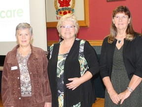 From left to right: Brenda Graham, Royal Canadian Legion Branch 109 seniors chairman and seminar organizer, Shelly McPhee Haist and Cheryl Phillips, both from One Care Home and Community Support Services at the seniors seminar held at the Legion on Oct. 16. (Contributed photo)