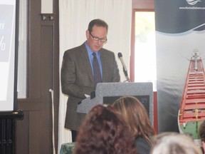 Stephen Brooks, president of the Chamber of Marine Commerce speaks at East Street Station on Oct. 16 (Dave Flaherty/Goderich Signal Star)