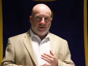 Dr. Del Donald, of the Bluewater Methadone Clinic, addresses Seaway Kiwanis members at the Sarnia Golf & Curling Club Tuesday. He says abuse of Fentanyl patches and use of crystal meth have risen in the community thanks to the delisting of OxyContin in 2012. BARBARA SIMPSON/THE OBSERVER/QMI AGENCY