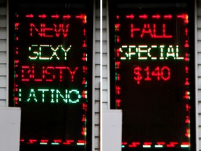 Sign outside a body rub parlour. Tom Braid/Edmonton Sun