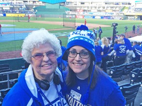 Marge Whetsel joins her granddaughter, Rachael Davis, at a Royals game prior to the playoffs.