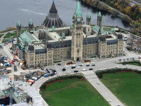 A locked down Parliament Hill is pictured from the air in Ottawa on Wednesday Oct. 22, 2014. (Elizabeth Laplante/QMI Agency)