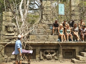 Jeff Probst addresses the Hunahpu Tribe during the fifth episode of Survivor 29.