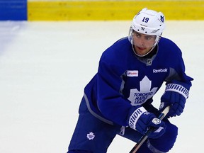 Joffrey Lupul waits for a pass during Leafs practice at the Mastercard Centre in Toronto on Thursday October 23, 2014. Dave Abel/Toronto Sun/QMI Agency