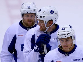 Top line, Phil Kessel, James van Riemsdyk and Tyler Bozak during Leafs practice at the Mastercard Centre in Toronto on Thursday October 23, 2014. Dave Abel/Toronto Sun/QMI Agency