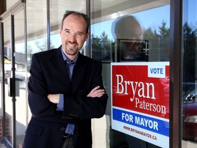 Kingston mayoral candidate Bryan Paterson on at his campaign office in the Peachtree Plaza. (Ian MacAlpine/The Whig-Standard)