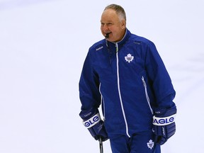 Maple Leafs head coach Randy Carlyle organized an “aerobic skate” during practice on Thursday in Etobicoke. (DAVE ABEL/TORONTO SUN)