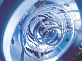The magnetic coils inside the compact fusion experiment are critical to plasma containment, as pictured in this undated handout photo provided by Lockheed Martin. Lockheed Martin Corp. said earlier this month that it had made a technological breakthrough in developing a power source based on nuclear fusion, and the first reactors, small enough to fit on the back of a truck, could be ready for use in a decade. Tom McGuire, who heads the project, said he and a small team had been working on fusion energy at Lockheed?s secretive Skunk Works for about four years, but were now going public to find potential partners in industry and government for their work. (Lockheed Martin/Handout via Reuters)