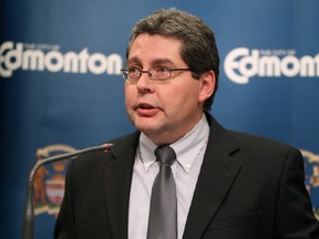 City of Edmonton's Waste Management Services manager Leo Girard speaks to the media after the City's proposed drainage and waste utilities budgets were released, in Edmonton Alta., on Friday Oct. 24, 2014. David Bloom/Edmonton Sun