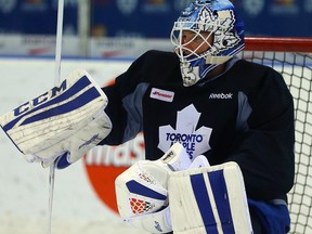 Maple Leafs goalie Jonathan Bernier says he won't miss the challenge of going up against towering Boston defender Zdeno Chara, who is out with a knee injury. (DAVE ABEL/TORONTO SUN)