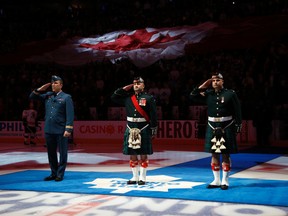 here was a ceremony to honour the two soldiers killed  before the Toronto Maple Leafs host the Boston Bruins in an NHL regular season game at the Air Canada Centre in Toronto on Saturday October 25, 2014. Michael Peake/Toronto Sun
