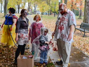 Wet weather didn't stop zombies of all ages from showing up at McBurney Park on Saturday for the annual Zombie Walk. (Julia McKay/The Whig-Standard)