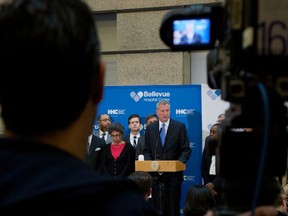 New York Mayor de Blasio Hosts Press Conference to Update New Yorkers on the Patient at Bellevue Hospital on Oct. 27, 2014. (Alberto Reyes/WENN.com)