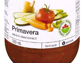 President's Choice Organics primavera pasta sauce. (Handout)