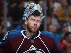 Goalie Semyon Varlamov #1 of the Colorado Avalanche looks on during a break in the action against the Minnesota Wild in Game Seven of the First Round of the 2014 NHL Stanley Cup Playoffs at Pepsi Center on April 30, 2014 in Denver, Colorado. (Doug Pensinger/Getty Images/AFP)
