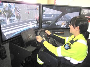Paramedic Amy Larsen took the DriveWise virtual reality simulator for a spin during the “Safety Blitz” at Lally Kia in Chatham on Oct. 24.

While it is used to reinforce classroom lessons for student drivers, the simulator can also demonstrate the risks of impaired and distracted driving.