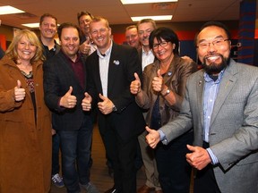 Calgary-West PC candidate Mike Ellis with his MLA supporters at his campaign office in Calgary, Alta. on Monday October27, 2014. Ellis won the vote over rival and closest contender, former CBE trustee Sheila Taylor who resigned from the board to run for Wildrose. Darren Makowichuk/Calgary Sun/QMI Agency