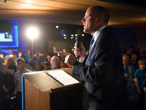 Matt Brown talks to his supporters and campaign team at Jim Bob Ray's as he celebrates winning the mayoral race in the municipal election in London on Monday October 27, 2014. (Free Press file photo)