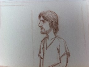 Justin Bourque is pictured in a court sketch. (Veronick Roy/Special to QMI Agency)