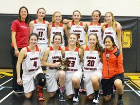 The Northern Vikings junior girls basketball team won The 16th-annual Knight's Fall Classic in Hamilton. Back row from left are head coach Shelley Pretty, Avery Bathe-Minard, Maddi Sawatzky, Abby Whiteye, Cayleigh Beaton and Amber Harding. In front are Meghan Jackson, Marissa Mara, Skyla Minaker, Stephanie Shaw and Grace McClure. (Submitted photo)