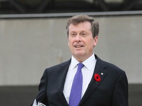 Toronto Mayor-elect John Tory holds his first press conference after the election outside City Hall Tuesday, October 28, 2014. (Stan Behal/Toronto Sun)