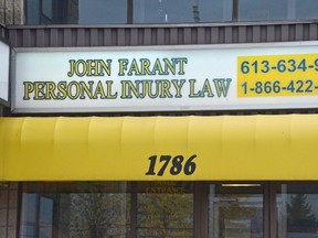 Storefront view of the law office for Kingston lawyer John Farant at 1786 Bath Rd. as seen Wednesday. (Sam Cooley/For The Whig-Standard)