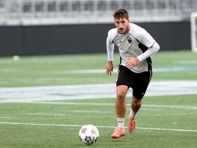 Ottawa Fury FC defender/forward Phil Davies trains at TD Place Wednesday. The club leaves Friday to close out the NASL season in Fort Lauderdale against the Strikers. (Chris Hofley/Ottawa Sun)