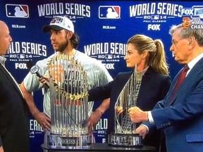 Chevrolet's Regional Zone Manager Rikk Wilde gave the keys to a new truck to Giants' World Series MVP Madison Bumgarner. (YouTube.com)