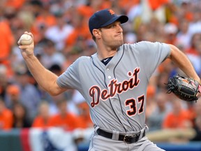 Detroit Tigers pitcher Max Scherzer throws during Game 1 of the 2014 American League divisional series against the Baltimore Orioles at Camden Yards. (Tommy Gilligan/USA TODAY Sports)