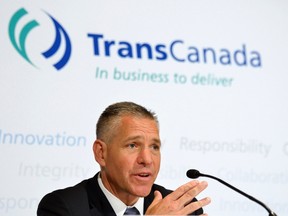 TransCanada President and Chief Executive Officer Russ Girling addresses the media after the Annual General Meeting in Calgary, Alberta, May 2, 2014. TransCanada Corp, Canada's No.2 pipeline company and the backer of the Keystone XL pipeline, reported a 14 percent rise in adjusted quarterly profit as a severe winter boosted demand for its pipelines.  REUTERS/Mike Sturk