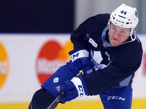 Morgan Rielly was actually getting irked when the subject of a second-year slump as brought up on Thursday. His play early this season suggests he has every reason to. (Dave Abel, Toronto Sun)