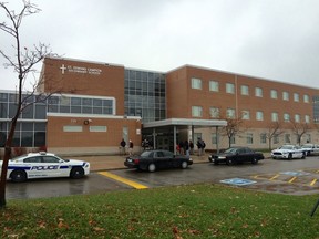 Peel Regional Police are at St. Edmund Campian Catholic Secondary after a teen was stabbed, apparently inside the Brampton school, over the lunch-hour Friday, Oct. 31, 2014. (CHRIS DOUCETTE/TORONTO SUN)