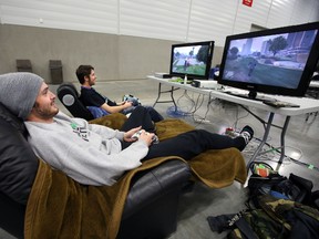 A gamer plays in the 24-hour Extra Life gaming marathon to raise money for the Stollery.