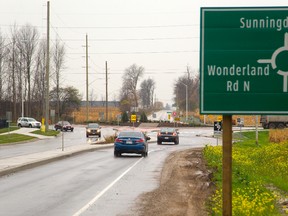 New roundabout at Wonderland and Sunningdale in London, Ont. on Friday October 31, 2014. (MIKE HENSEN, The London Free Press)