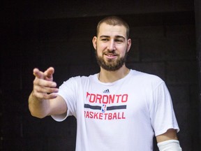 Jonas Valanciunas gets in a workout yesterday at the Air Canada Centre before heading to Florida to take on the Orlando Magic tonight and the Miami Heat on Sunday night. (Ernest Doroszuk/Toronto Sun)
