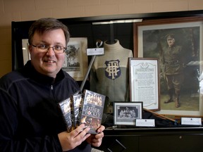 Dale Morrisey, producer of the documentary Captain James T. Sutherland and the Battle for Hockey's Hall of Fame in Kingston's Original Hockey Hall of Fame at the Invista Centre on Friday October 31 2014. (IAN MACALPINE-KINGSTON WHIG-STANDARD/QMI AGENCY