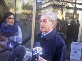 Andrea Giesbrecht's lawyer Greg Brodsky speaks outside the Manitoba Law Courts Oct. 31, 2014.